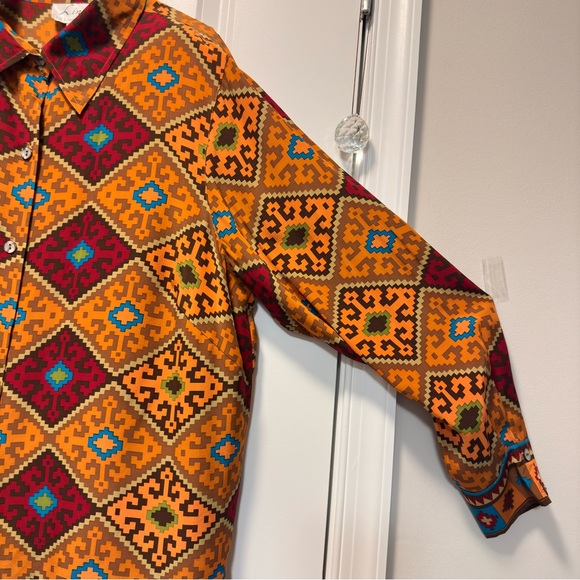 VTG Linea Louis Dell’Olio Tunic 100% Silk 1X Multicolor Geometric Western Boho - Picture 5 of 9